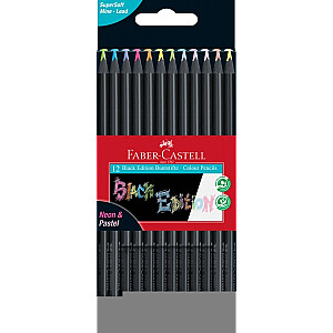 Карандаши цветные Faber-Castell Black Edition, 12 неоновых и пастельных цветов