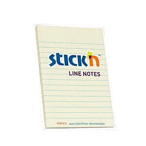 Клейкие листы Stick'N 21056, 101х150мм, 100 листов, желтые, с линиями