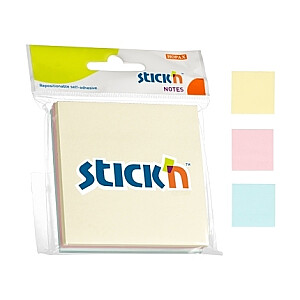 Клейкие листы Stick'N 21092, 76х76мм, 3х50 листов, 3 пастельных цвета, в блистере