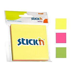 Клейкие листы Stick'N 21093, 76х76мм, 3х50 листов, 3 неоновых цвета, в блистере