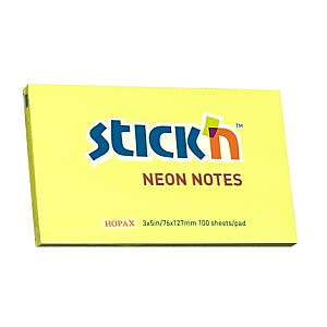 Клейкие листы Stick'N 21135, 76х127мм, 100 листов, неоновый желтый