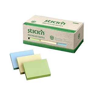 Клейкие листы Stick´N Eco 21407, 38х51мм, 12х100 листов, 3 пастельных цвета