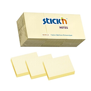Lipnūs lakštai Stick'N 21530, 38x51mm, 12x100 lakštai, geltoni
