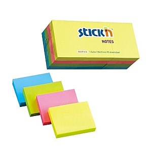 Клейкие листы Stick´N 21532, 38х51мм, 12х100 листов, 4 неоновых цвета