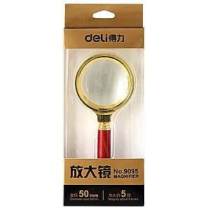 DELI didinamasis stiklas 47mm, didina 5 kartus, aukso spalvos.