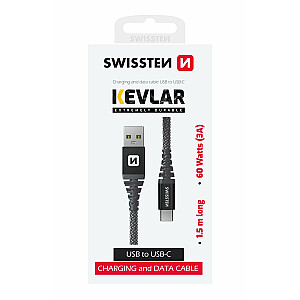 Swissten Kevlar Kabelis USB / USB-C / 1.5m / 60w