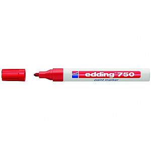 Маркер на основе лака Edding 750, круглый кончик, 2-4мм, красного цвета.