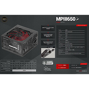 Mars Gaming MPIII650 Блок питания ATX 650W