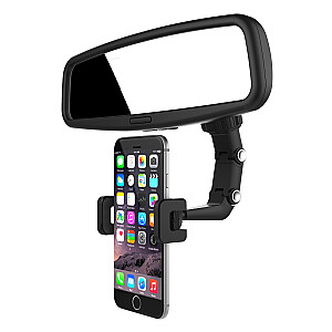 GoodBuy reguliuojamas automobilio galinio vaizdo veidrodžio laikiklis išmaniajam telefonui juodas