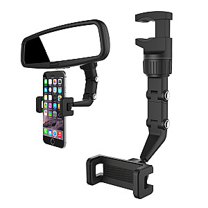 GoodBuy reguliuojamas automobilio galinio vaizdo veidrodžio laikiklis išmaniajam telefonui juodas