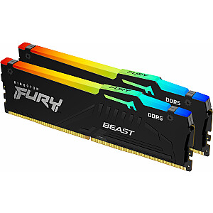 Atmintis Kingston Fury Beast RGB, DDR5, 16 GB, 5600 MHz, CL40 (KF556C40BBAK2-16)