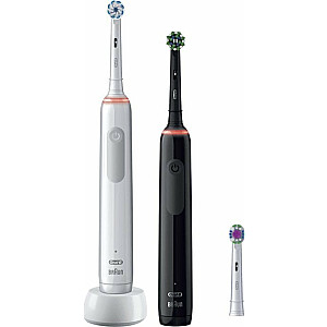 Besisukantis dantų šepetėlis Oral-B Pro 3 3900 Duo 2 vnt Baltas/Juodas + papildoma šepetėlio galvutė