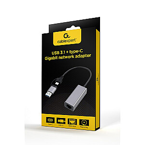 Gembird A-USB3AC-LAN-01 Гигабитный сетевой адаптер USB 3.1 + type-C, «серый космос»