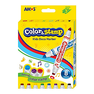 Žymekliai su antspaudais Amos Color&Stamp, 8 spalvos