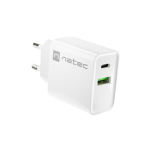 NATEC USB ĮKROVIKLIS RIBERA USB-A+USB-C 20 W PD WHITE