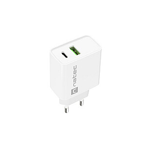 NATEC USB ĮKROVIKLIS RIBERA USB-A+USB-C 20 W PD WHITE