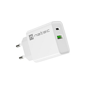 NATEC USB ĮKROVIKLIS RIBERA USB-A+USB-C 20 W PD WHITE