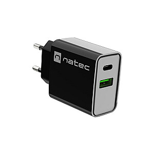 USB Įkroviklis NATEC RIBERA USB-A+USB-C 20 W PD BLACK