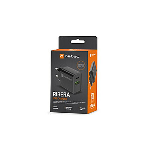 USB Įkroviklis NATEC RIBERA USB-A+USB-C 20 W PD BLACK