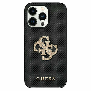 Guess Leather Perforated 4G Glitter Logo Back Case Aizsargapvalks Priekš Apple iPhone 15