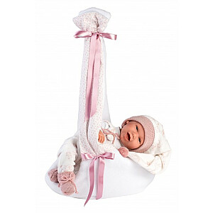 Кукла младенец Мими 42 см (переноска с аистом, смеется, говорит, с соской, мягкое тело) Испания LL74006