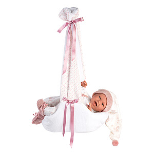 Lėlė kūdikė Mimi 42 cm (nešioja su gandru, juokiasi, kalba, su čiulptuku, minkštas kūnas) Ispanija LL74006