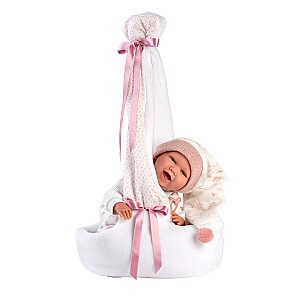 Lėlė kūdikė Mimi 42 cm (nešioja su gandru, juokiasi, kalba, su čiulptuku, minkštas kūnas) Ispanija LL74006