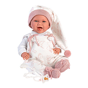 Кукла младенец Мими 42 см (переноска с аистом, смеется, говорит, с соской, мягкое тело) Испания LL74006