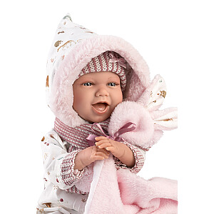 Kūdikių lėlytė Mimi 42 cm (antklodė, verkia, kalba, su čiulptuku, minkštas kūnas) Ispanija LL74030