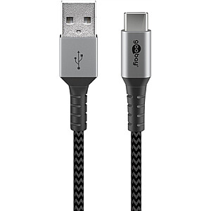 Goobay USB-C į USB-A tekstilinis kabelis su metaliniais kištukais
