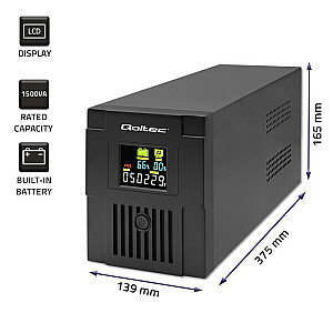 Qoltec 53770 Интерактивная линия бесперебойного питания | Монолит | 1500ВА | 900 Вт | ЖК | USB