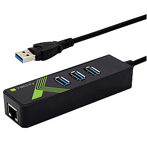 Techly IDATA USB-ETGIGA-3U2 nešiojamojo kompiuterio prijungimo stotis / prievado replikatorius USB 3.2 Gen 1 (3.1 Gen 1) A tipo juodas