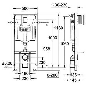 Каркас скрытого унитаза с кнопкой смыва Grohe 3in1 Rapid SL 38772001