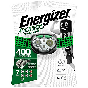 Energizer Headlight Vision Ultra įkraunamas 400 lm, USB įkrovimas, 3 šviesios spalvos