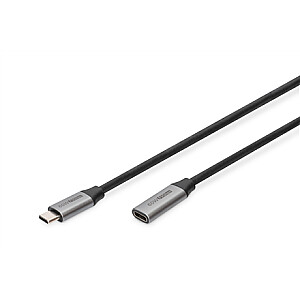 „Digitus“ USB-C/M į USB-C/F prailginimo kabelis DB-300230-010-S USB-C lizdas, USB C, kištukas, juodas, 1 m