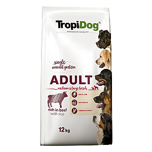 TROPIDOG Premium Adult Medium & Large Jautiena su ryžiais - sausas šunų maistas - 12 kg