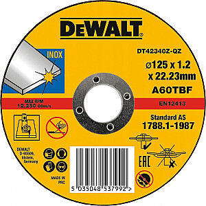 Metalo pjovimo diskas Dewalt 125x1,2x22,2mm 10 vnt. „Inox“ (DT42340TZ-QZ)