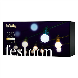 Twinkly Festoon Smart LED Lights 20 AWW (Amber+White) G45 bulbs, 10m