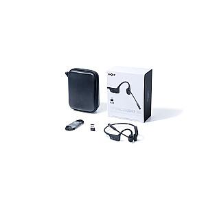 SHOKZ OpenComm2 UC Беспроводная Bluetooth-гарнитура для видеоконференций с костной проводимостью и адаптером USB-A | 16 часов в режиме разговора, радиус действия беспроводной связи 29 м, время зарядки 1 час | В комплект входит микрофон с шумоподавлением и адаптер, черный (C110-AA-BK)