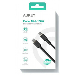 AUKEY CB-SCC102 USB-C Type-C Power Delivery PD 100W 5A 1,8m silikoninis juodas