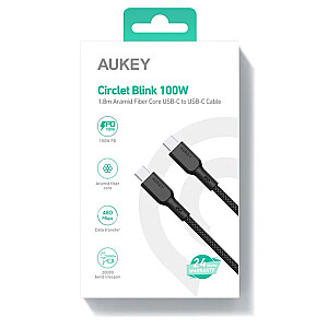 AUKEY CB-KCC102 USB-C Type-C Power Delivery PD 100W 5A 1,8m Kevlar Black