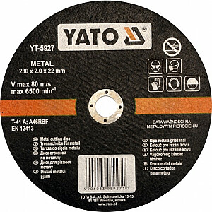 Диск отрезной по металлу Yato 230х2,0х22мм (YT-5927)