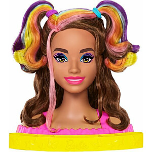 Mattel Barbie Doll stilinga galva neoninė vaivorykštės rudi plaukai + priedai Spalva HMD80