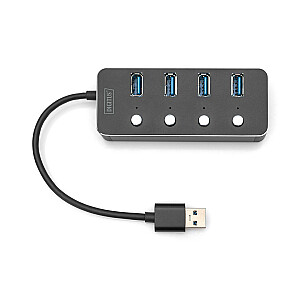 „Digitus USB 3.0 Hub“, 4 prievadai, perjungiamas, aliuminio dėklas