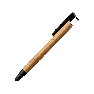 Fiksuotas rašiklis su rašikliu ir stovu 3 viename Bambuko rašiklis talpiniams ekranams; Stovas telefonams ir planšetiniams kompiuteriams