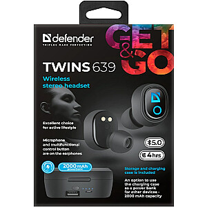 Гарнитура Defender Twins 639 Проводная и беспроводная Наушники-вкладыши для звонков/музыки Micro-USB Bluetooth Черный