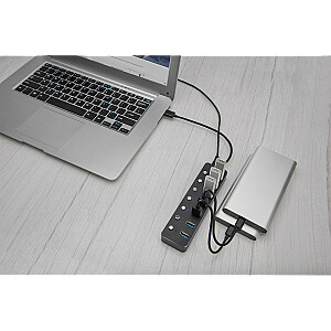 „Digitus USB 3.0 Hub“, 7 prievadai, perjungiamas, aliuminio dėklas