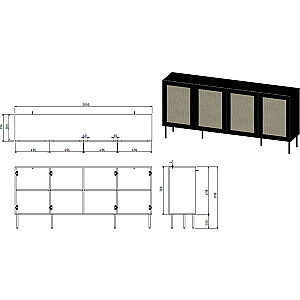 YUTA 4D komoda 4D 200x39,5x90 juoda + Calabria linolis