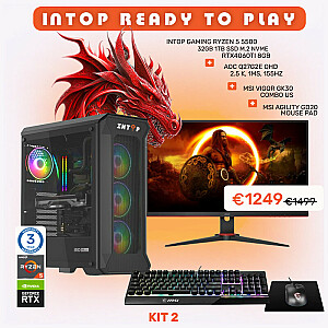 INTOP READY TO PLAY 2 KITAS INTOP Ryzen 5 5500 32GB 1TB SSD M.2 NVME RTX4060Ti 8GB be OS + monitoriai AOC Q27G2E/BK 27 " + Dovanų komplektas