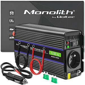 Qoltec 51925 monolitinis įtampos keitiklis 1200 MS Wave | nuo 12 V iki 230 V | 600/1200 W | USB